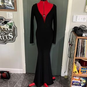 Long sleeve black sparkly floor length Lulu dress